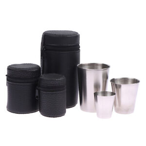 4pcs Stainless Steel Shot Cups With Leather Carrying Case Outdoor Camping Cup