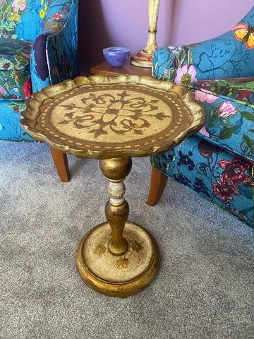 Vintage Florentine Italian Italy Round Table Gold Gilt Cover