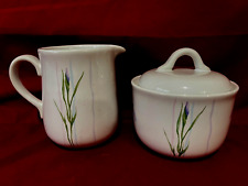 Corelle Shadow Iris Stoneware Set Of Sugar Bowl & Lid & Creamer