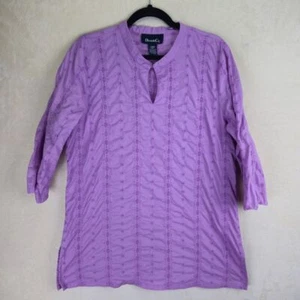 Camisa Denim & Co Mujer Manga Corta Grande Púrpura Floral Bohemia Cottagecore - Imagen 1 de 6