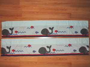 BEDTIME ORIGINALS 2 VALANCES WHALES FISH BLUE RED GRAY LAMBS & IVY 10.5x54" - Picture 1 of 2