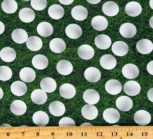 Cotton Golf Balls Grass Sports Life Green Fabric Print by the Yard D667.71 - Picture 1 of 1