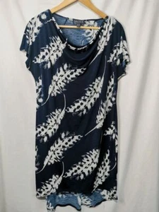 Saloos Navy Blue Cowl Neck Tshirt Dress with White Feather Pattern - Picture 1 of 4
