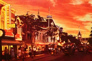 Vintage Postcard Disneyland at Night c1960s Main Street Railroad Station - Picture 1 of 3