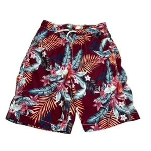 Gap Kids Size Large Swim Trunks Ruby Wine Palm Print Floral Lined Pockets Summer - Picture 1 of 10