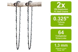 2 cadenas de sierra VM adecuadas para Dolmar PS-420 SC | 38 cm 0,325 64 TG 1,3 mm - Imagen 1 de 3