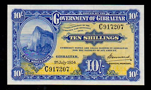 GIBRALTAR P14c 1954 10 SHILLINGS SUPERB GEM UNCIRCULATED BANK NOTE CURRENCY