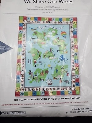 We Share One World Map Tela Tradiciones 64"x84" Panel Hogar Escuela Windham Foto 1 de 4