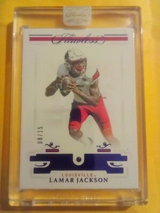 2021 Panini Flawless Football Lamar Jackson Sapphire #8/15 Jersey Match = 1/1