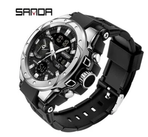 SANDA LED Digital & Analogue Sports Watch Stainless Steel Back Various Colours - Picture 1 of 36