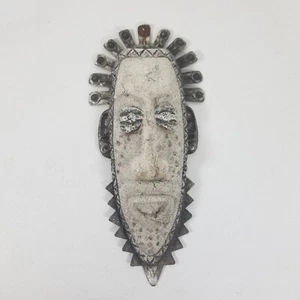 Vtg Peruvian Souvenir Folk Art Haning Face Mask Stone Metal Outside Garden Decor - Picture 1 of 7