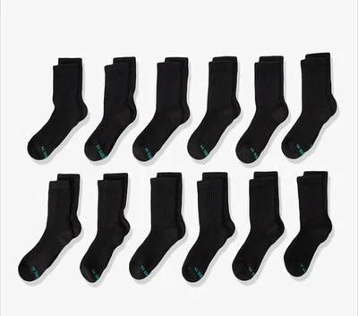 Calcetines acolchados dobles resistentes Hanes para niños (12 pares) negros talla M 9-2 1/2 Foto 1 de 2