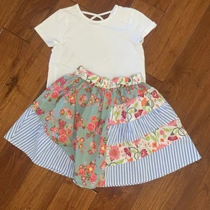 Matilda Jane 435 Badminton Skirt & Plain white top Size 8 Boho Floral Striped - Picture 1 of 7