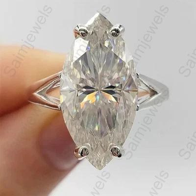 Anillo solitario de diamantes blancos talla marquesa certificado de 3,00 quilates - ¡Gran brillo! Foto 1 de 4