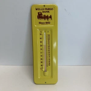 Vintage WELLS FARGO BANK ADVERTISEMENT THERMOMETER 9.25”METAL SIGN Near Mint NOS - Picture 1 of 12