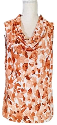 Camiseta sin mangas túnica con cuello capucha drapeado talla L DANA BUCHMAN estampado naranja Foto 1 de 4