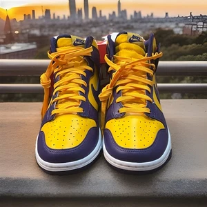 Nike Dunk High Retro Purple Yellow Lakers DD1399-500 Men's Size 10 - Picture 1 of 9