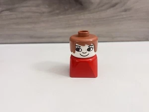 LEGO Duplo 2 x 2 x 2 Figure Brick Early Female Red Base Brown Hair Vintage - Picture 1 of 7