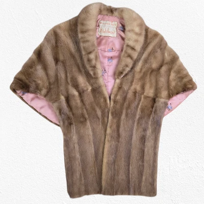 Capelet de piel de visón vintage de la década de 1940 forrado satinado envoltura glamorosa Hollywood ajuste medio Foto 1 de 4