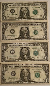 1995 $1 Federal Reserve Notes Quantity 4 Circulated & Ungraded - Picture 1 of 3