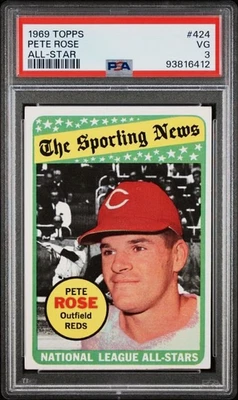 ORIGINAL PETE ROSE 1969 TOPPS BASEBALL ALL-STAR CARD #424 PSA 3 VERY GOOD REDS - Image 1 of 2