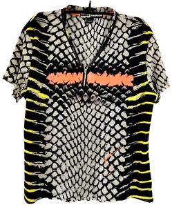 Jamie Sadock Polo Shirt Top Blouse L Texture Pleat Gray Black Print Golf Tennis - Picture 1 of 3