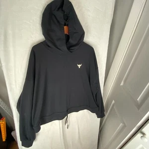 Under Armour Project Rock Pullover Terry Hoodie Midnight Black Women XXL 1361059 - Picture 1 of 9