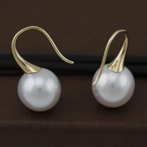 Pendientes de perlas de oro genuino de 18 quilates montaje en gancho - 1 par - Imagen 1 de 12