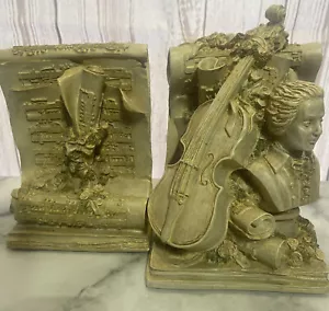 Symphony Mozart 8” Tall Bust Music Scroll Bookends Vintage Figi Graphics 1994 - Picture 1 of 12