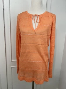Ann Taylor Woman’s Pullover Sweater Sz Medium Orange Linen Blend Keyhole - Picture 1 of 12