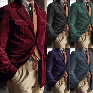 Winter Warm Corduroy Men Safari Jacket 4 Pocket Casual Outdoor Hunting Coat Pant - Picture 1 of 16