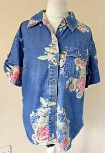 Damen Jeanshemd Größe 10-12 Medium Blumenmuster Vintage - Bild 1 von 4