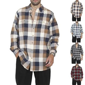 New Men Collared Causal Flannel Casual Long Sleeve Outdoor Shirt Plain Shirt UK - Picture 1 of 13