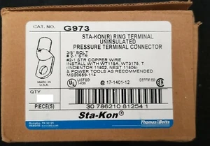 Thomas & Betts Sta-Kon (Qty 10) G973 Wire Ring Terminals #2 Stranded, 3/8" Bolt - Picture 1 of 3