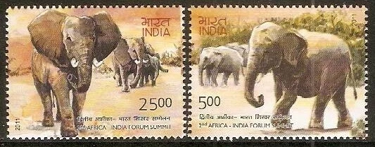 India 2011 MNH 2v, Africa India Forum Asian & African Elephants, Wild Animals - Image 1 of 1