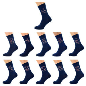 Navy Blue ROSE GOLD Mens and Childs Wedding Socks with Personalised Date X6N885