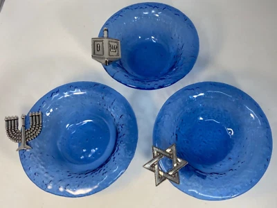 Mud Pie Hanukkah Condiment Blue Glass Bowls Pick & Choose or Full Set, RARE 2011 - Image 1 of 4