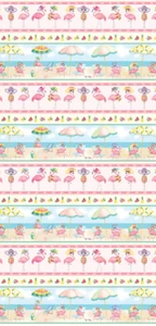 Flamingo Fun In The Sun Stripe Fabric Beach Birds Cotton Benartex By the Yard - Picture 1 of 1