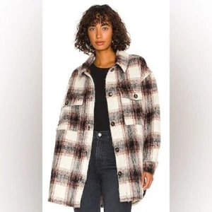 NWT Sanctuary Town Check Shirt Jacket Shacket Plaid Pink Brown Cream Medium - Picture 1 of 16