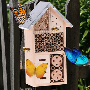 Insect Bug Bee Hotel Hanging Wooden House Ladybird Nest Wood Metal Box Shelter
