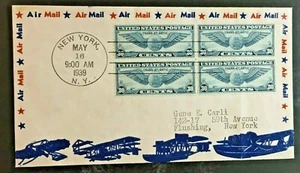 US FDC # C24 Winged Globe; Block of 4; New York Cancelled; Cat Val: $90 - Picture 1 of 1