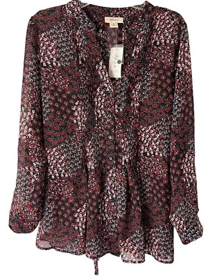Style & Co Top Women Petite Large Button Up Pintucked Floral Print Career Blouse - Image 1 of 4