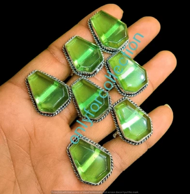 Lovely Green Quartz Genstone 925 Sterling Silver Plated Handmade Rings Lot 10pcs - Image 1 of 4