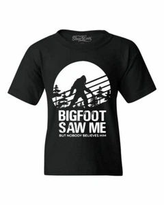 Bigfoot Saw Me But Nobody Believes Him Youth's T-Shirt Funny Camping Hike Shirts - Picture 1 of 10
