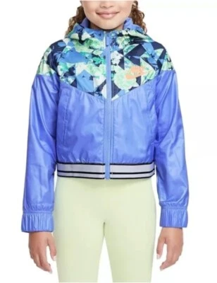 Nike New Wind Runner Big Girl's Blue Floral Full Zip Jacket CU8204-478 Sz Large - Image 1 of 4