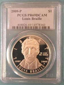 2009 - P  "LOUIS BRAILLE", COMMENORATIVE DOLLAR ~ PCGS PR69 DCAM - Picture 1 of 2
