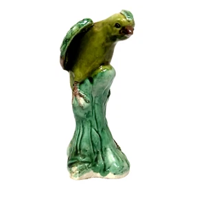 Vintage Chinese Mud Man with Bird Figurine 4" Tall Green no stamp Read - Picture 1 of 5