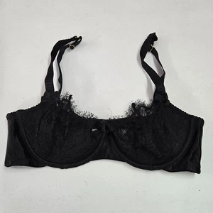 Cacique Women Bra 38C Black Lace Underwire Unlined Bralette Bow Adjustable Strap - Picture 1 of 9