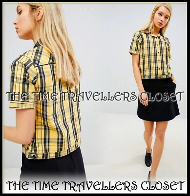 Camisa Amy Winehouse Fred Perry Amarilla Seda de Maíz Tartán Bowling Mod Reino Unido 10 38 6 Foto 1 de 4