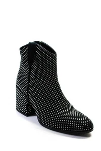 The Shoe Box Womens Side Zip Block Heel Rhinestone Booties Black Suede Size 39 - Picture 1 of 5